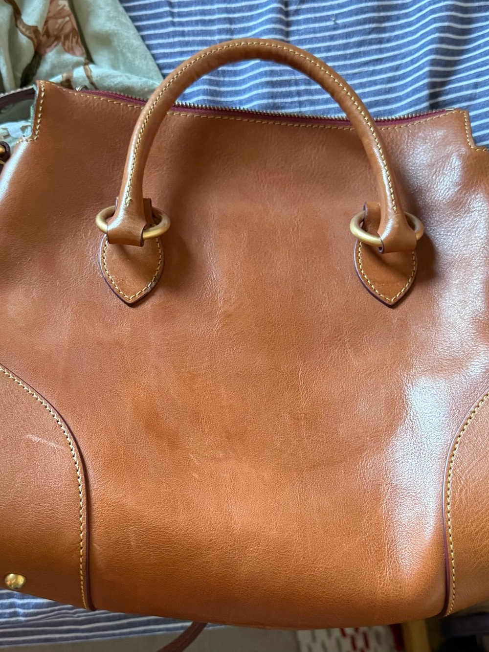 Dooney & Bourke Brown Leather Satchel with Gold Hardware - Picture 2 of 4